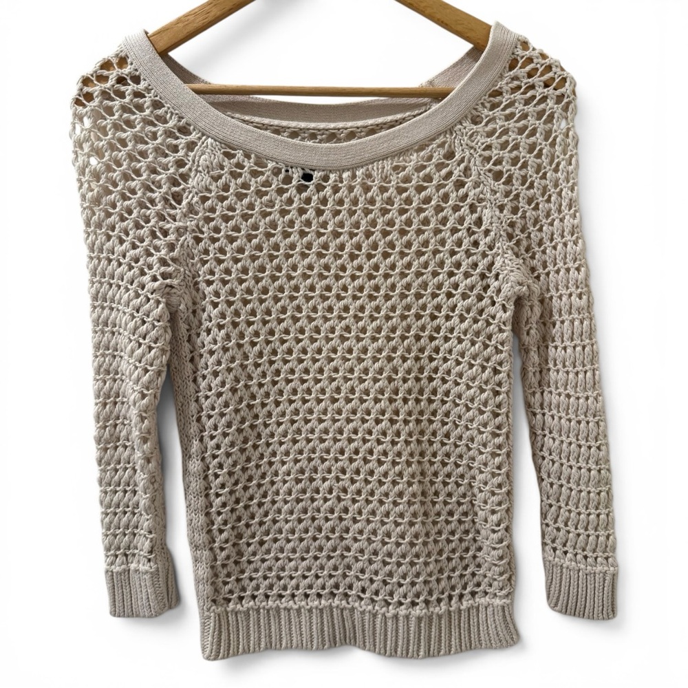 American Eagle Outfitters Open Knit Crochet Sweater Cream Boho Western Size S - Picture 2 of 8